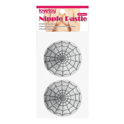 Nipple Covers Reusable Spider Pattern Silver glittery nipple pasties in packaging