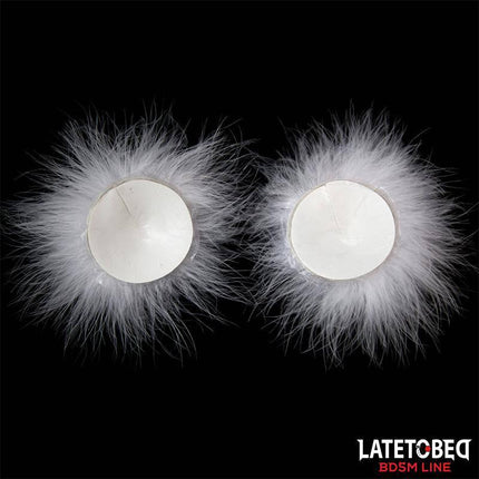 Nipple Covers with Feather featuring self-adhesive backing and sultry long-hair finish from Latetobed's BDSM line.
