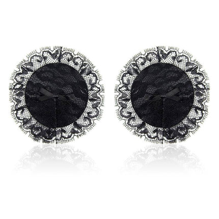 Nipple Covers with Lace Black - seductive round design with black lace and center bow.