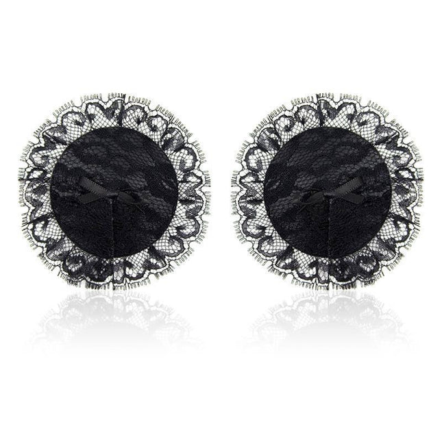 Nipple Covers with Lace Black - seductive round design with black lace and center bow.