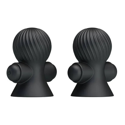 Nipple Sucker with Vibration Black featuring dual textured silicone design and multiple vibration settings for enhanced pleasure.