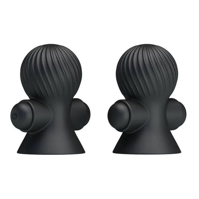 Nipple Sucker with Vibration Black featuring dual textured silicone design and multiple vibration settings for enhanced pleasure.