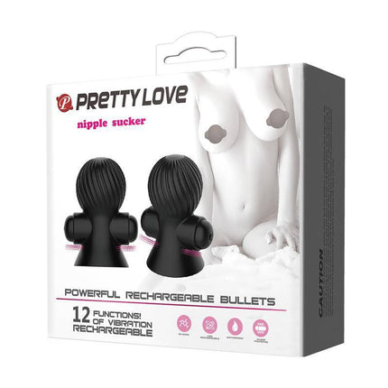 Nipple Sucker with Vibration Black on packaging featuring silicone design with 12 vibration functions for enhanced pleasure.