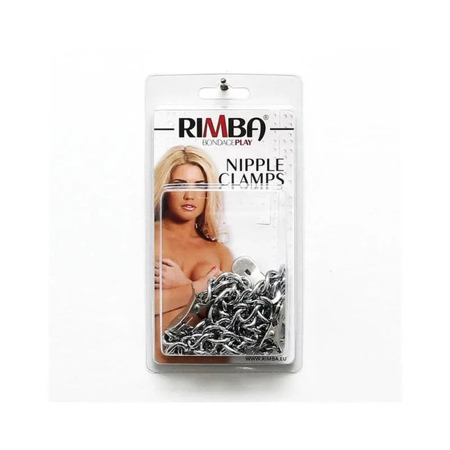 Rimba Nipple Clamps in packaging, metal BDSM accessory for nipple to labia clamps play