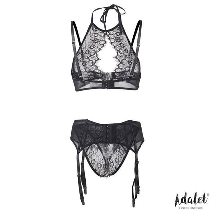 Nisa Lingerie Set Size 44-46 - Bra, Garter Belt, Thong by Adalet in black color
