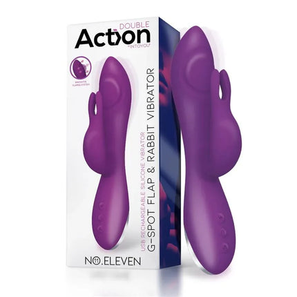 No. Eleven Vibrator with Bunny, G-Spot and Pulse Function Magnetic USB Silicone in packaging, purple dual-action design