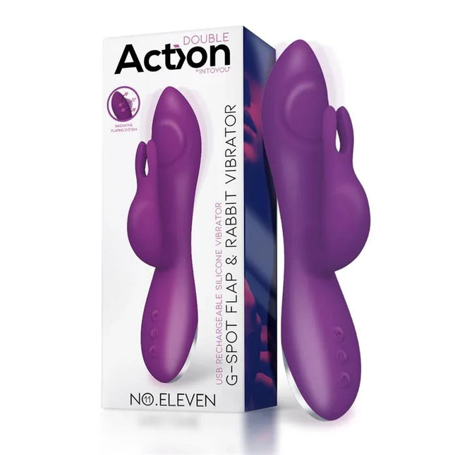 No. Eleven Vibrator with Bunny, G-Spot and Pulse Function Magnetic USB Silicone in packaging, purple dual-action design