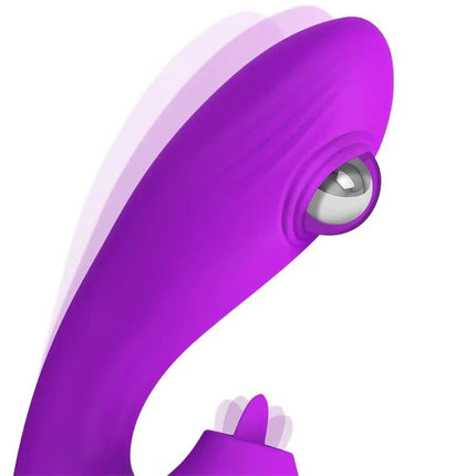 Close-up of No. TwentyOne Vibe with Ball Pulsation and Lickint Tongue featuring elegant design in purple