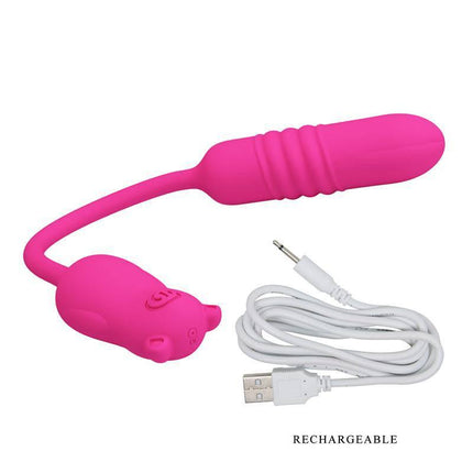 Nobikuma Thrusting and Vibrating Bullet in pink with USB-rechargeable cable, offering three vibration functions for enhanced intimate moments.