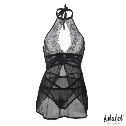 Nova Open Back Babydoll and Thong by Adalet, featuring elegant floral lace and open back design for a bold, confident look.