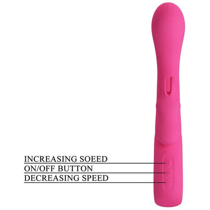 Novak Rabbit Vibrator G-Spot in pink with buttons labeled for increasing speed, power, and decreasing speed.