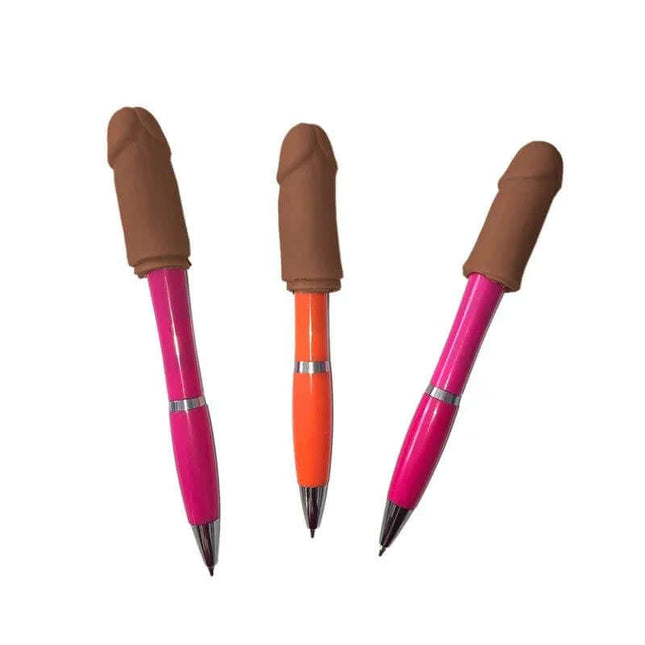 3 Pens with a Penis-Shaped Tip - Novelty desk pen set in vibrant colors, perfect for adding humor to any workspace.
