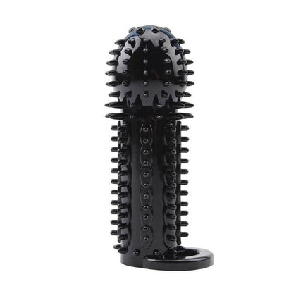 Nubby Sleeve-BLACK textured TPE sleeve for enhanced stimulation, featuring soft spikes for shared pleasure, 14.5 cm x 4.8 cm.