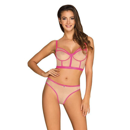 Nudelia 2 Pieces Set Pink lingerie displayed on a model, showcasing a vibrant and feminine two-piece set for intimate comfort and style.