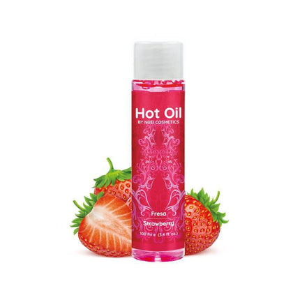 Nuei Hot Oil Warm Efect Strawberry 100 ml bottle with delicious strawberry aroma and sensual warming effect.