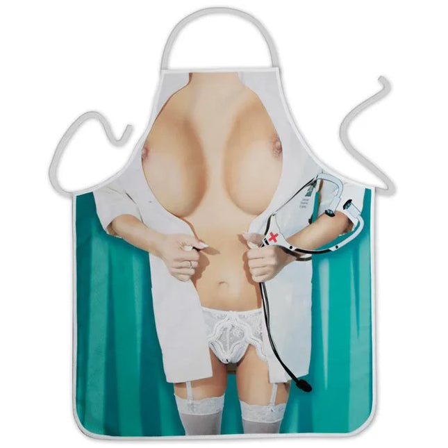 Nurse Apron with playful nurse-themed design for novelty cooking and hosting, ideal gift for humorous friends.