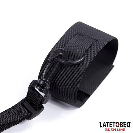 Close-up of Nylon Velcro Bed Restraints with Plastic Hook showing adjustable Velcro cuff for BDSM play.