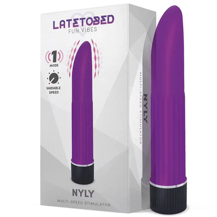 Nyly Multi-Speed Stimulator Purple with rotating base, variable speed, and rounded tip for comfortable use.
