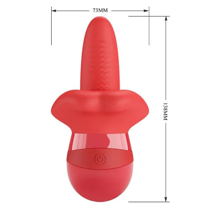Obelia Stimulator with Vibration and tongue movement, red design with dual functions, waterproof and USB rechargeable for pleasure.