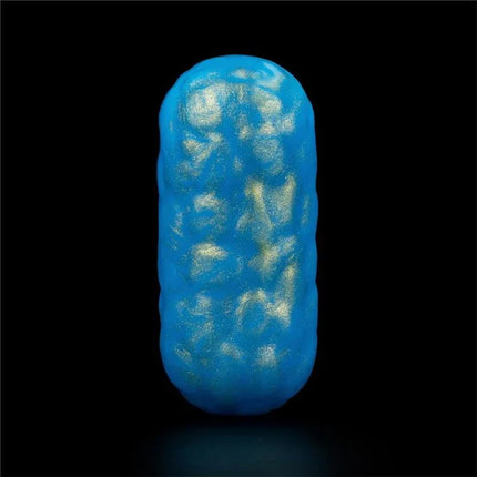 Blue textured object on black background