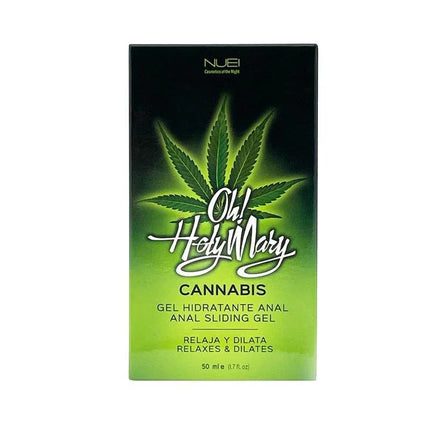 Oh! Holy Mary Anal Sliding Gel 50 ml packaging with cannabis leaf design, water-based formula for anal comfort and relaxation.
