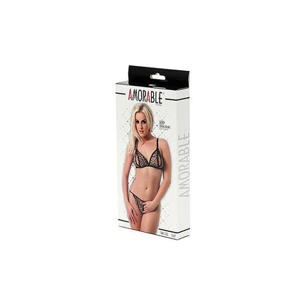 Packaging of Open Bra and Briefs Leopard One Size lingerie set, featuring a daring leopard-print design with bold openings.
