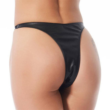 Open Brief Black One Size in sleek leather with adjustable buckle for a bold, intimate fit.