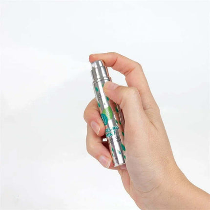 Hand holding Oral Sex Spray Fresh Breath Mint 11g bottle, refreshing mint flavor displayed on silver packaging.
