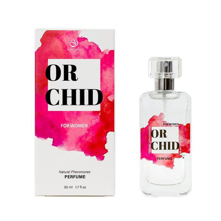 Orchid Natural Perfume with Pheromones Spray 50 ml bottle and packaging, sensual fragrance for women with warm black orchid and vanilla notes.