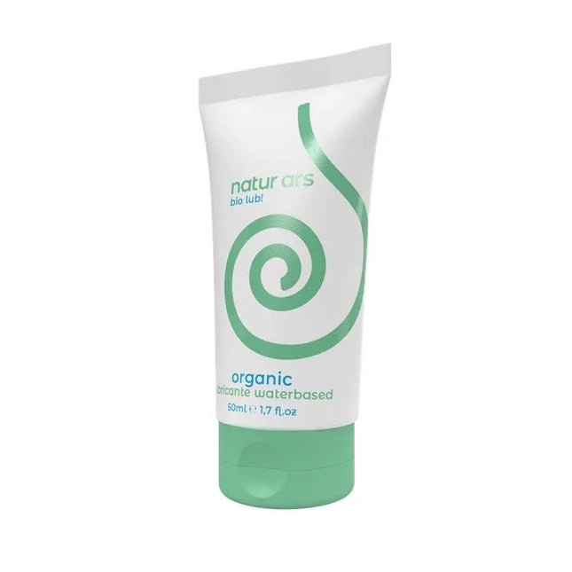 Organic Lubricant Vegan 50 ml tube, water-based eco-friendly lubricant in green and white packaging.