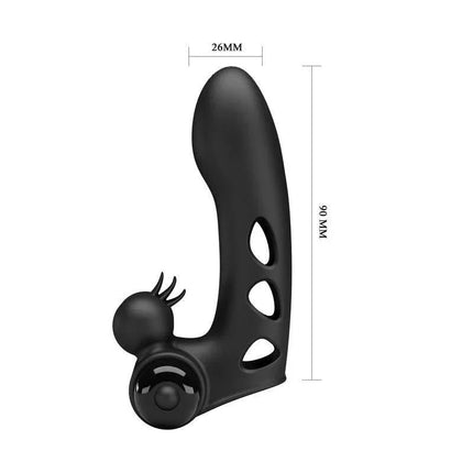 Orlando Honey Vibrating Finger Toy in black silicone with dimensions 26mm width and 90mm height, featuring a stimulating design.