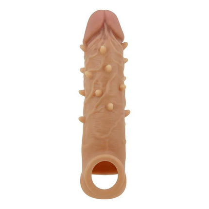 Osborn Hollow Penis Sleeve made from skin-like liquid silicone with textured shaft and testicle ring for lifelike feel and comfort.