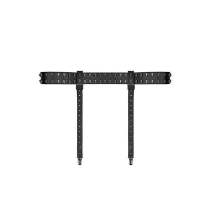 Ouch! Skulls and Bones Garter Belt with Skulls in black leather with skull details, offering a Gothic-chic style for daring wearers.