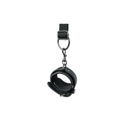 Black Over the Door Wrist Cuffs with soft foam interior and secure clip for bondage play