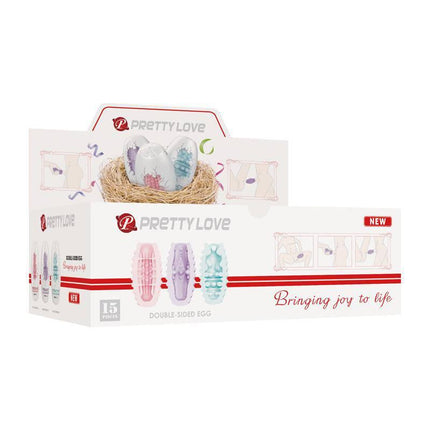 Pack 15 Pieces Double Sided Masturbator Egg packaging showcasing versatile textures.