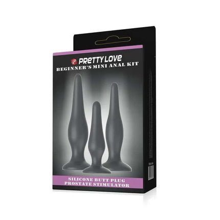 Pack 3 Butt Plug Mini Anal Kit box containing three silicone anal plugs of varying sizes for progressive exploration.