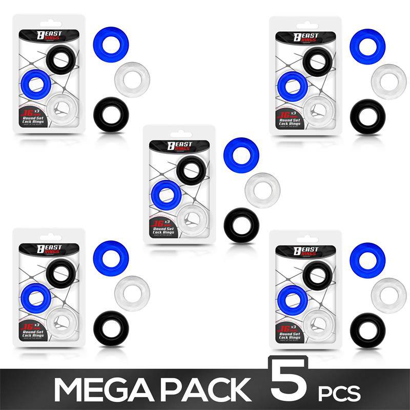 Pack 5 16mm Round Set of 3 Cock Rings 3 Col - secretsextoys.store