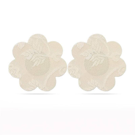 Pack Nipple Covers Flower and Heart Beige, lace flower-shaped nipple covers, beige color, discreet coverage under sheer fabrics.
