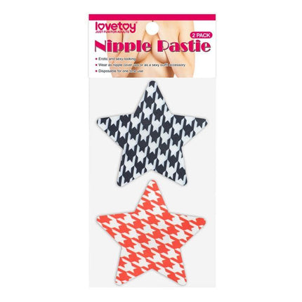 Pack Nipple Covers Star Red and Black featuring satin star design in bold red and black, self-adhesive for discreet coverage, 2 pairs included
