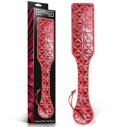 Paddle Diamond Vegan Leather BDSM paddle with diamond-pattern design, premium quality, and secure hanger for pleasure and safety.