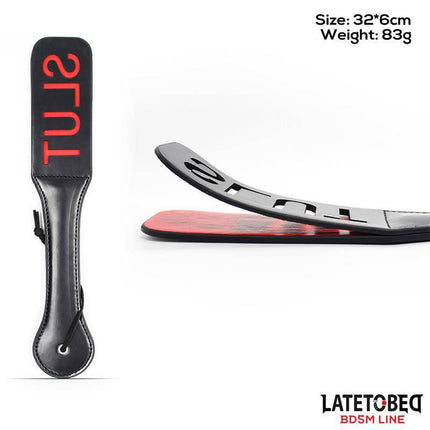 Paddle Double Layer Slut 32 cm with double blade for intense BDSM play, featuring red and black design from Latetobed BDSM Line.