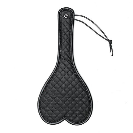 Paddle Heart 30 cm black leather BDSM paddle with quilted design for sensory play.