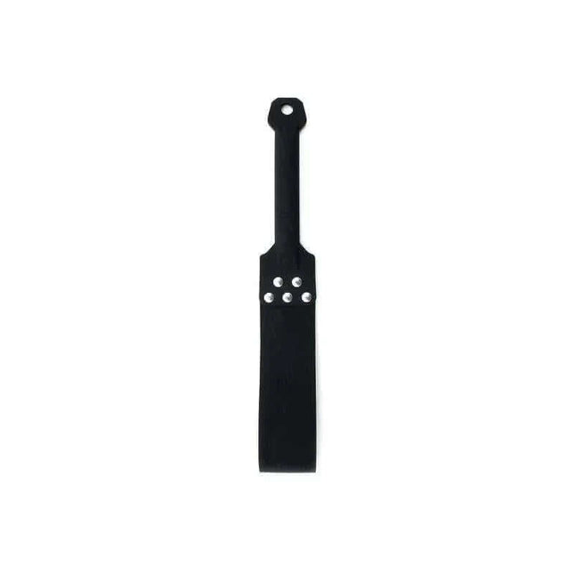 Black Paddle Silicone for BDSM play, featuring a 100% silicone body, designed for intense sensations, body-safe experience, 38 cm length.