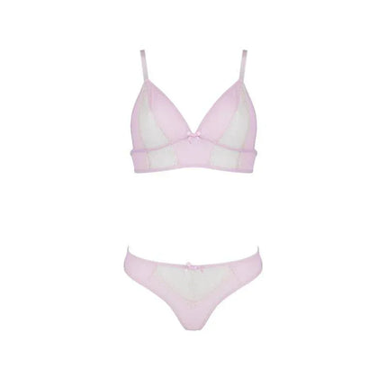 Pamela Set Pink - delicate pink tulle bodice with bows and lace, adjustable straps, stylish and feminine lingerie set.