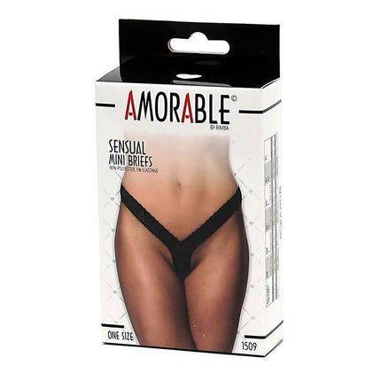 Packaging for Amorable Sensual Mini Briefs, black, one size.
