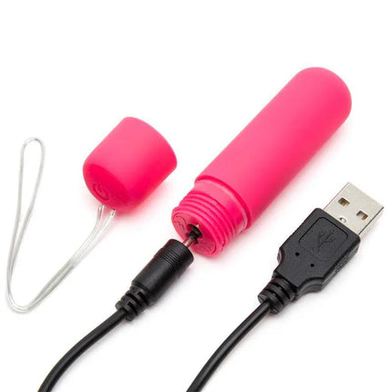 Pink Panty Stimulator Remote Control USB charging cable and bullet vibrator.
