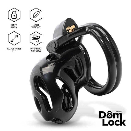 Parole Chastity Cage with Lock for Submission by Domlock, featuring adjustable fit and hygienic airflow design for ultimate control.