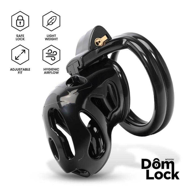 Parole Chastity Cage with Lock for Submission by Domlock, featuring adjustable fit and hygienic airflow design for ultimate control.