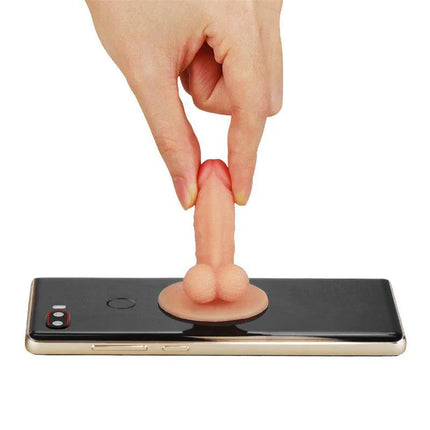 Party Accesorie Universal Pecker Stand Holder Penis used as a phone stand, silicone penis-shaped design for humor and functionality.