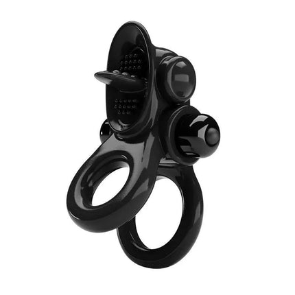Black Passionate Double Vibrating Penis Ring with dual stimulation